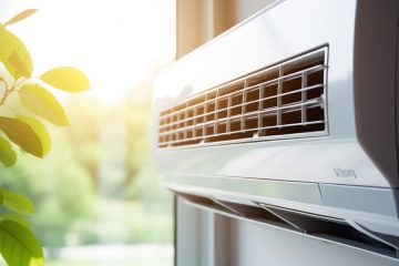 A hand checking the air conditioner in the room.